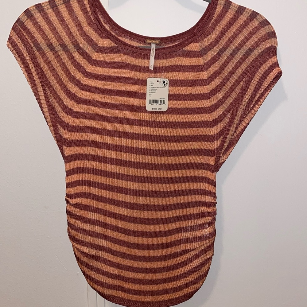 Free People Slinky Baby Tee Redwood Peach Combo